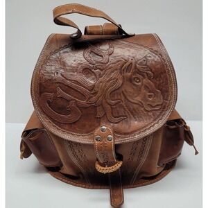 100% Leather Handmade Bag Horse Cuba Pockets Hard Backpack Ajustable Big
